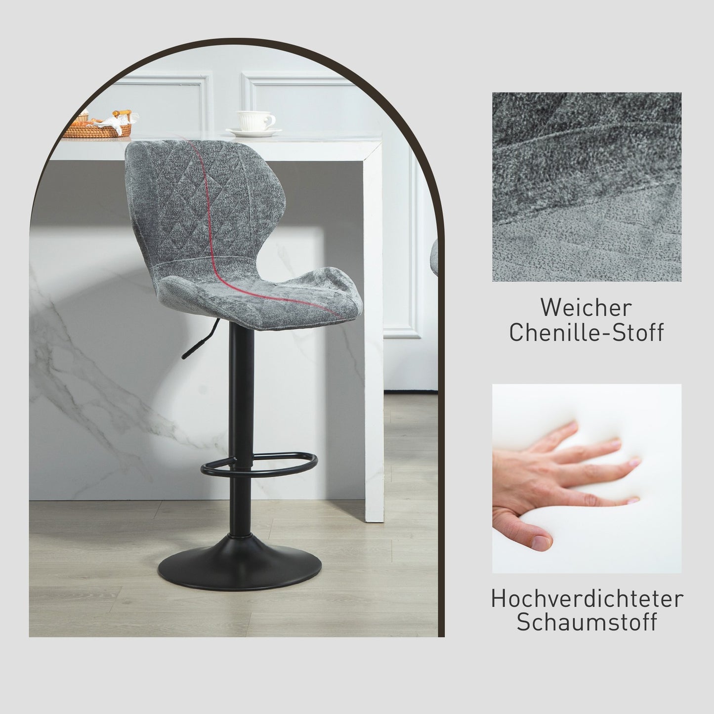 Adjustable Bar Stool Set of 2 - Upholstered Gray Swivel Stools