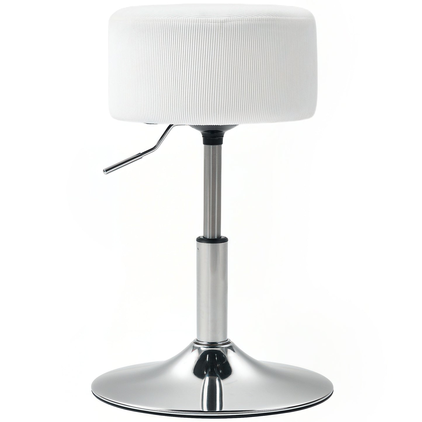 Bar stool, upholstered bar chair with metal frame, corduroy look, height adjustable, 360° rotatable, white