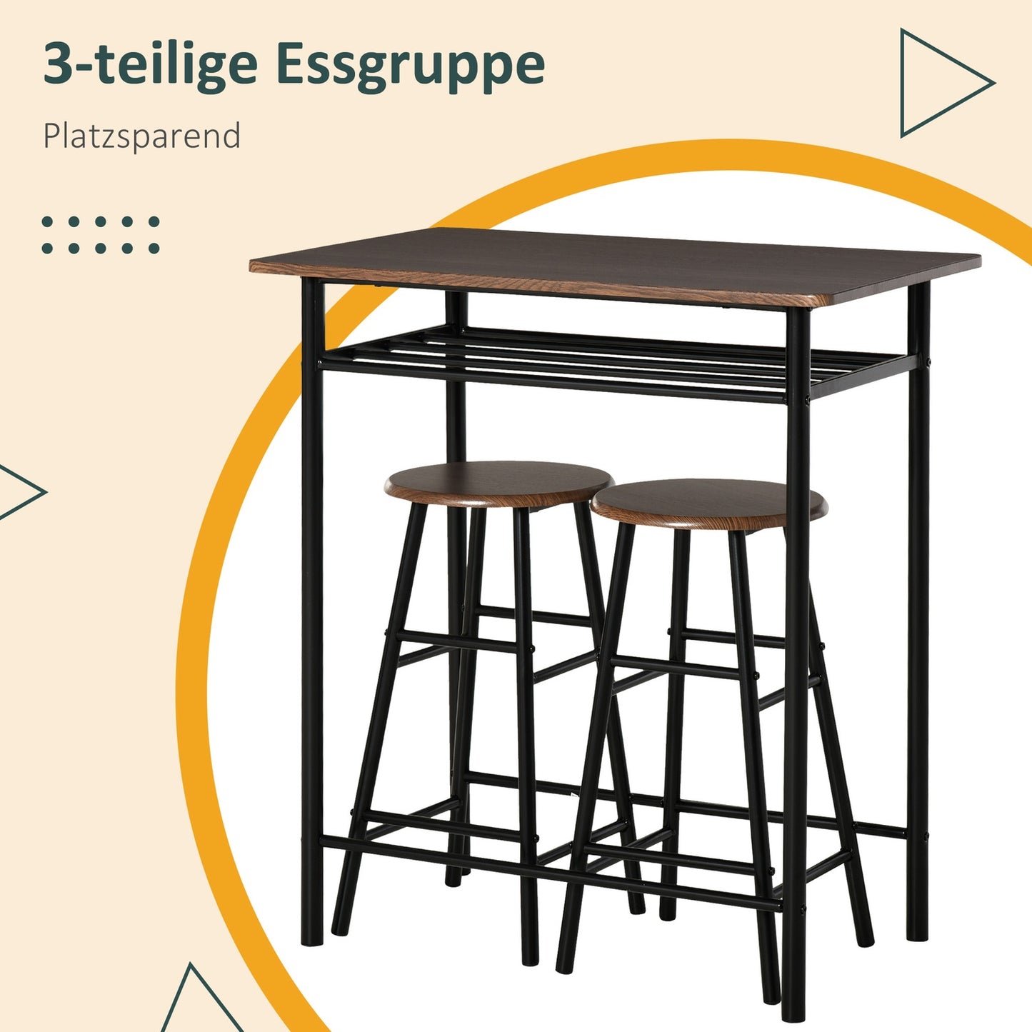 Black Bar table set with stools & storage, 80x50x90 cm