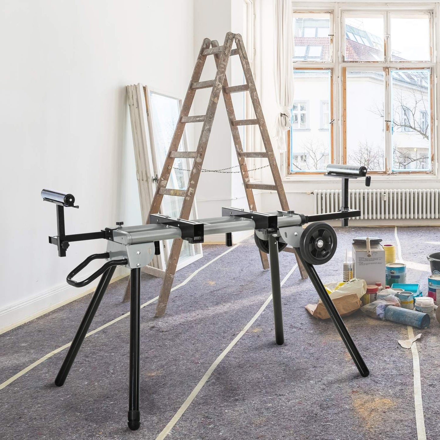 Cross-cut saw base frame with side extension, 123.5-245 cm