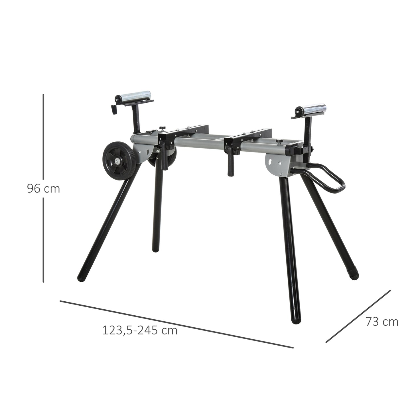 Cross-cut saw base frame with side extension, 123.5-245 cm