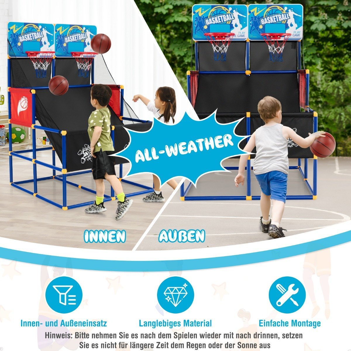 Basketball Arcade Game for Children Basketball Stand with 2 Baskets 90 x 90 x 140 cm