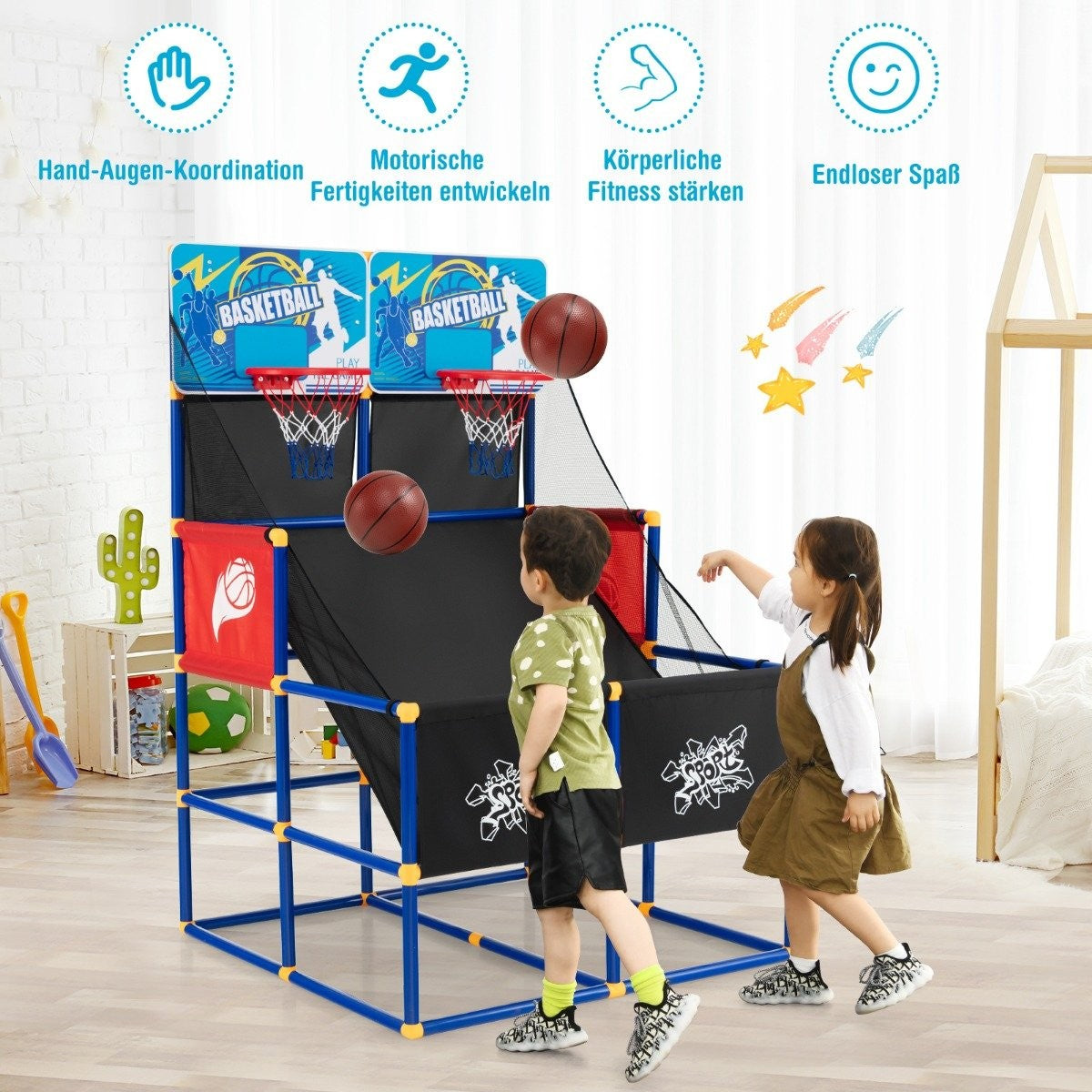 Basketball Arcade Game for Children Basketball Stand with 2 Baskets 90 x 90 x 140 cm