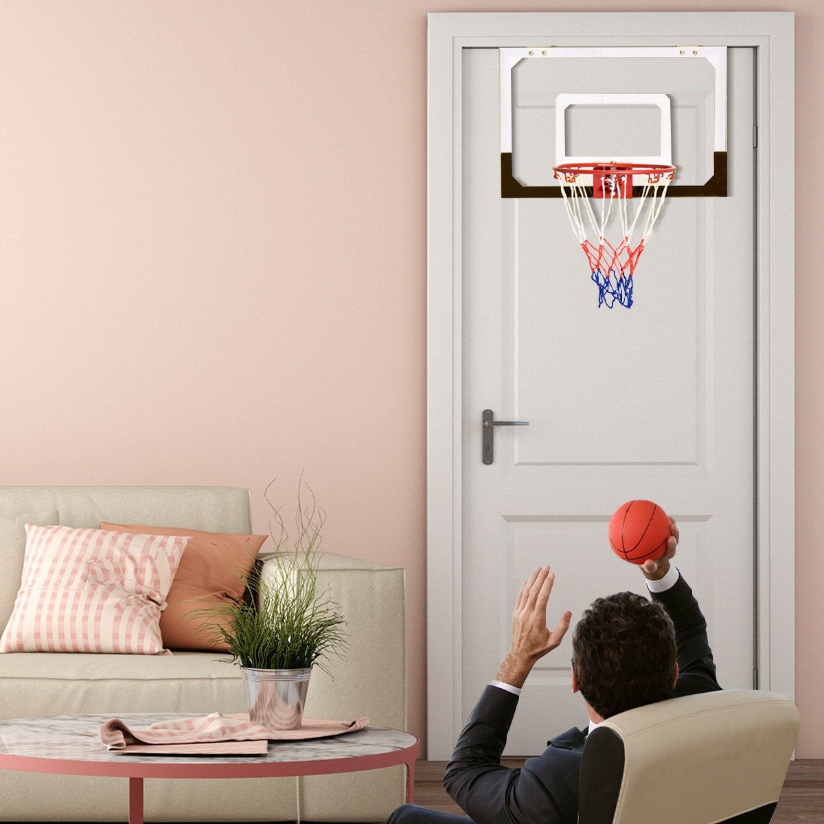 Basketball hoop basketball set children's backboard with ring and net 45 x 30 cm