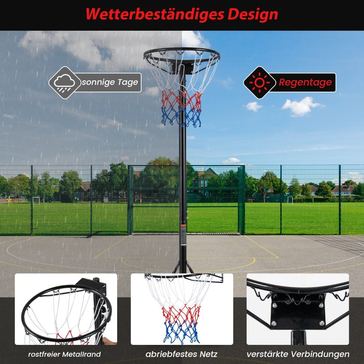 Basketball hoop outdoor portable basketball stand 260-305cm height adjustable black