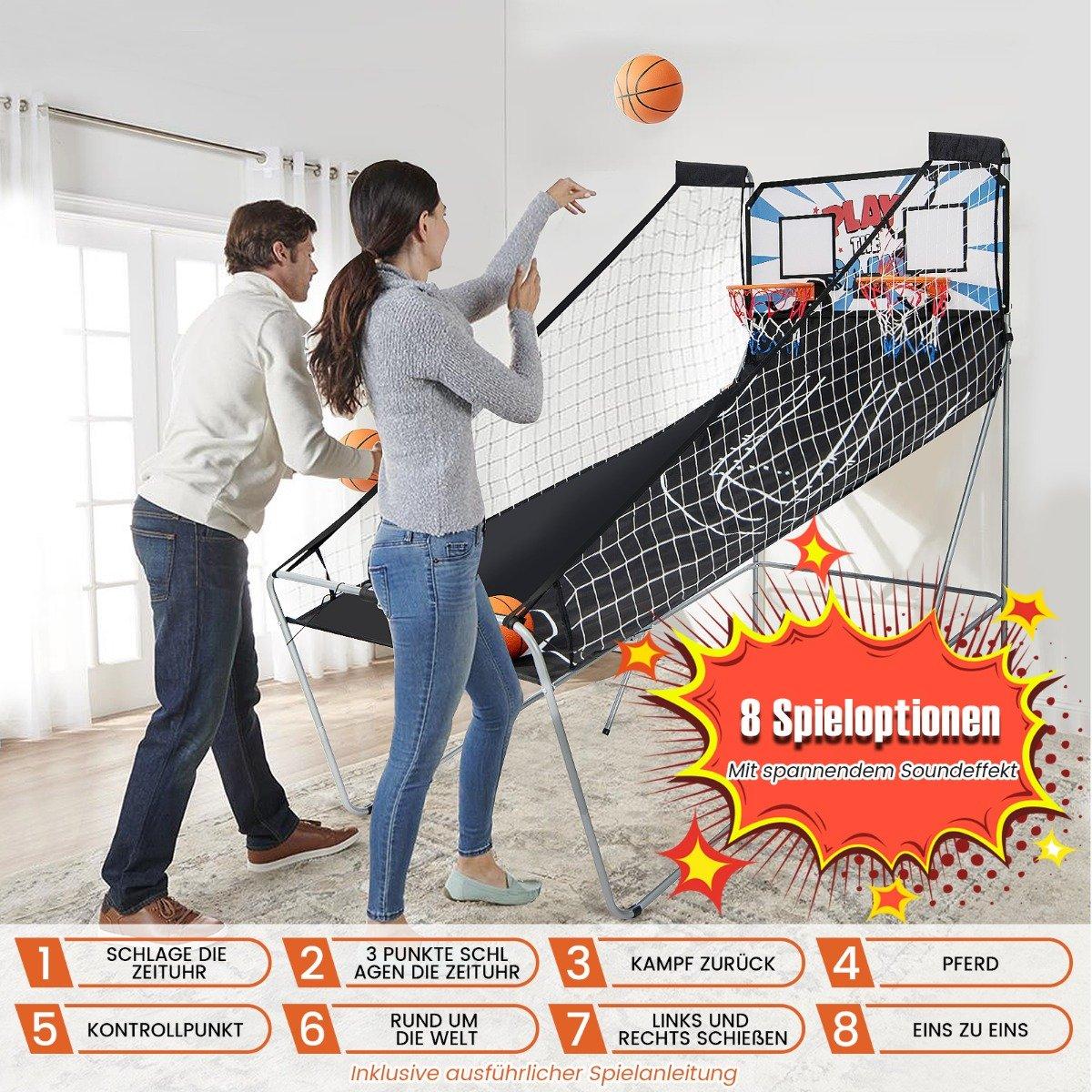 Basketball machine folding basketball arcade game with 2 baskets white
