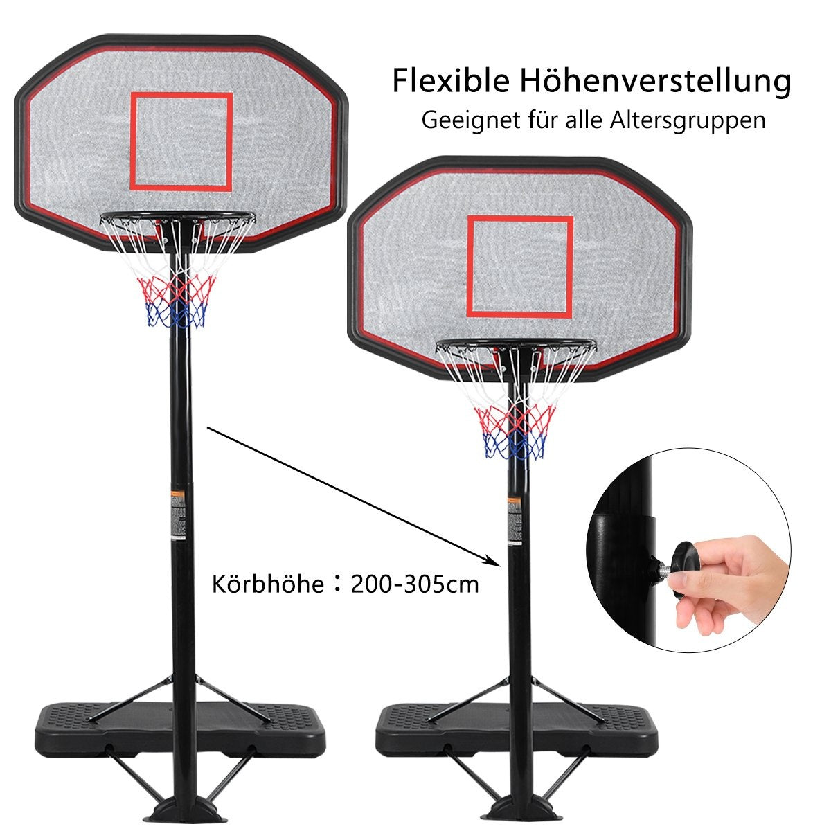 Basketball stand, basketball hoop, portable basketball system, 200-305 cm