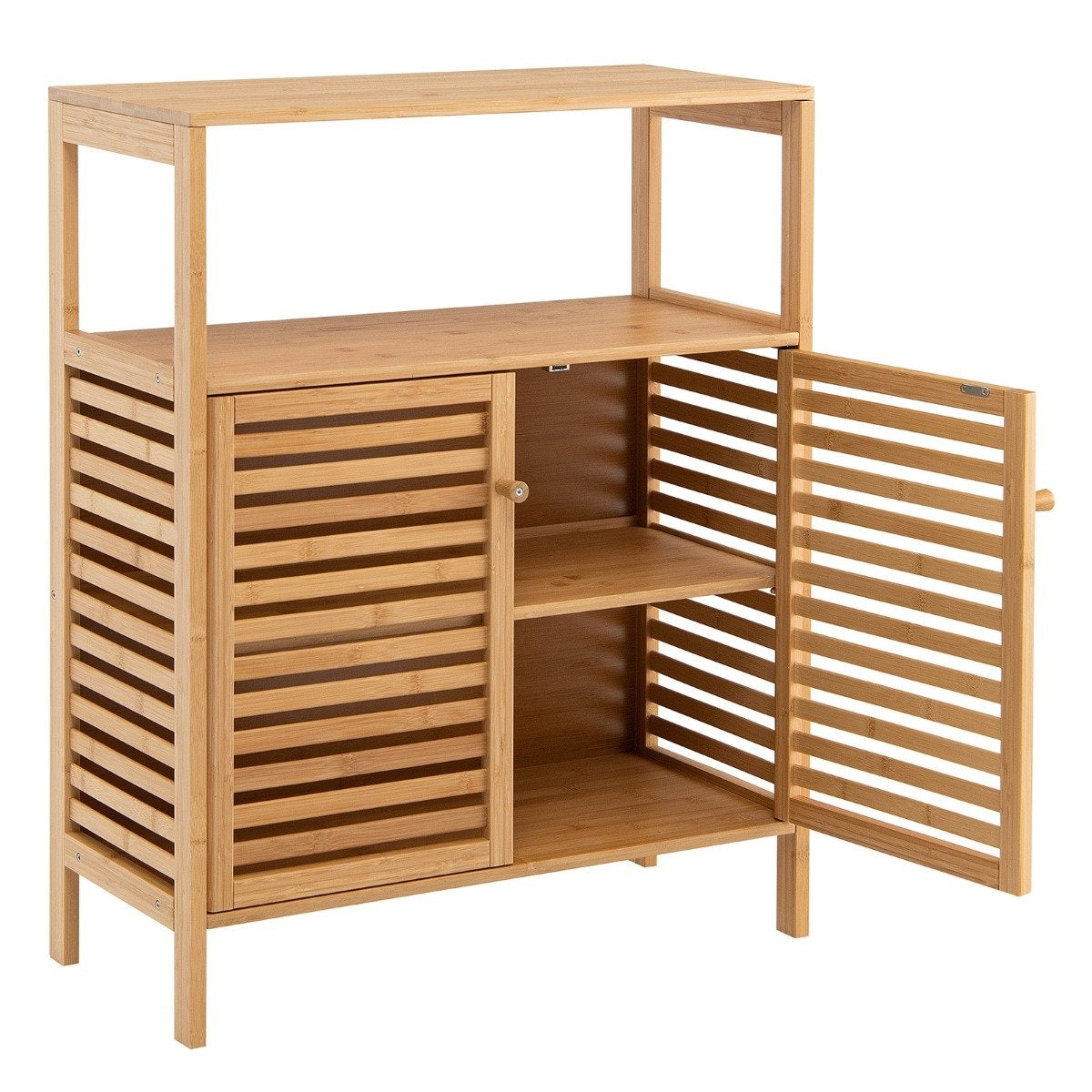 Bathroom Cabinet Freestanding Bamboo Shelf with Open Shelf 64 x 27.5 x 80 cm Natural