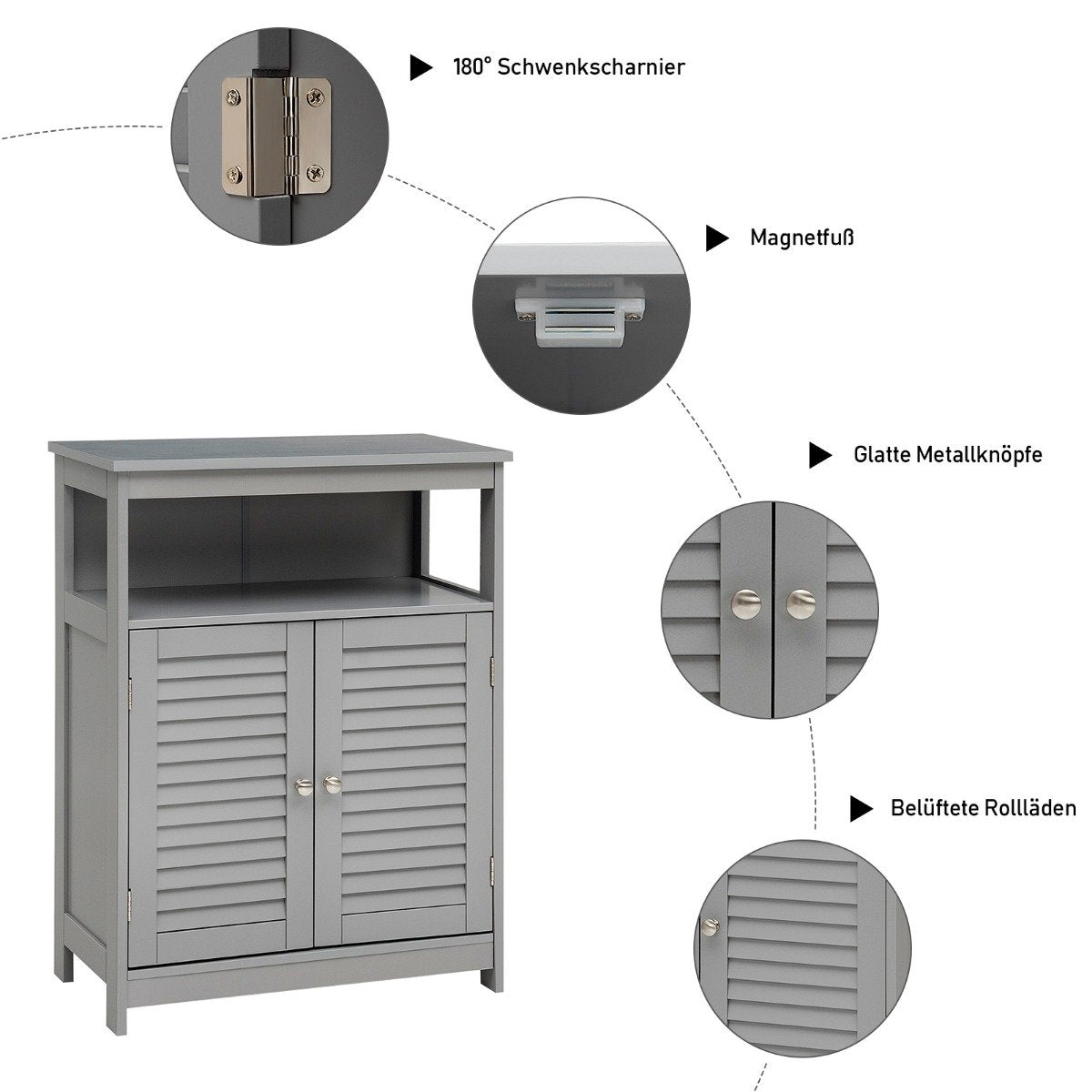 Bathroom Cabinet Wooden Storage Cabinet 60 x 30 x 80 cm Gray