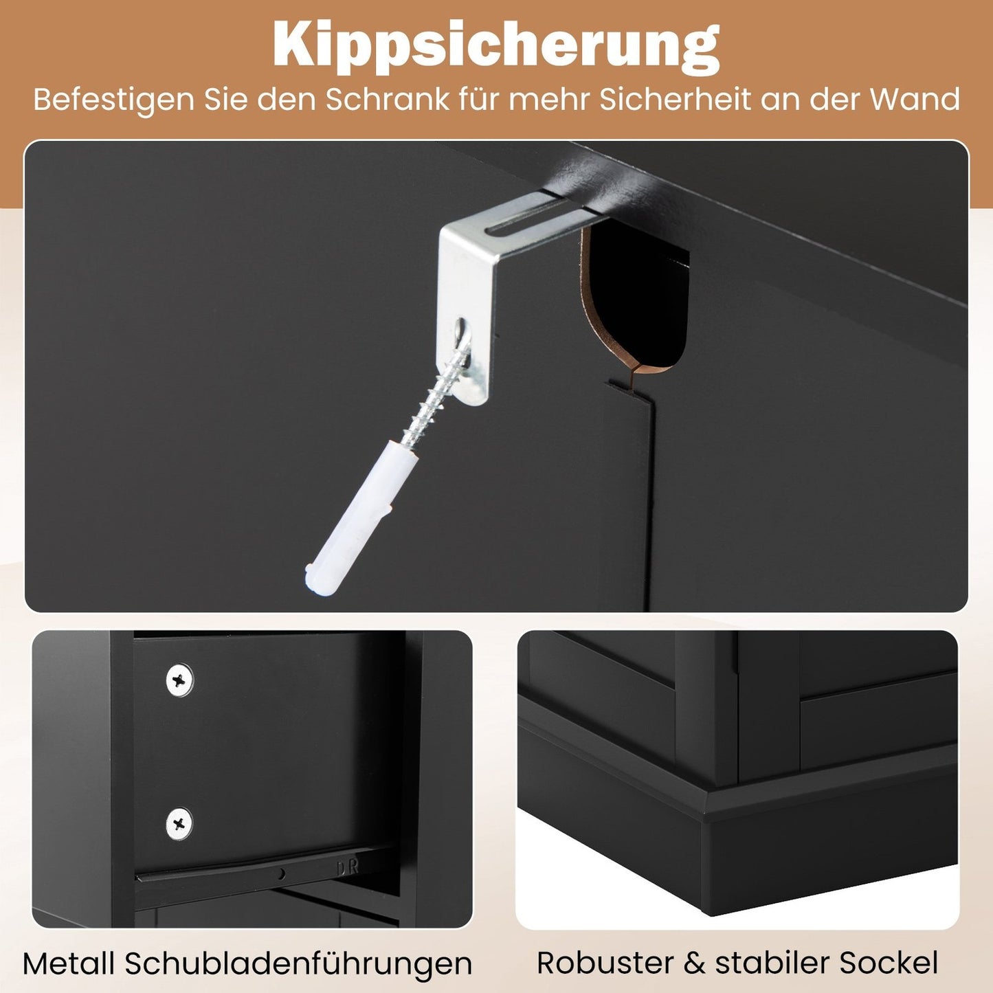 Bathroom Cabinet with Drawer, Adjustable Shelf, 56x30x80cm, Black