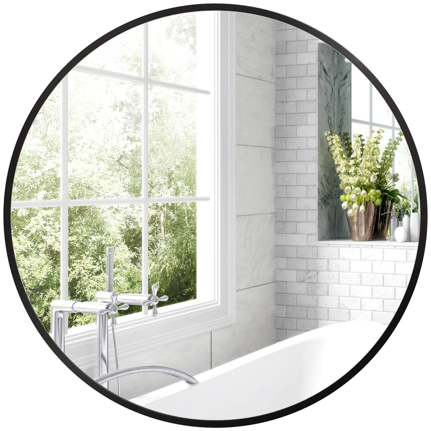 Round black bathroom mirror, aluminum frame, Ø60 cm