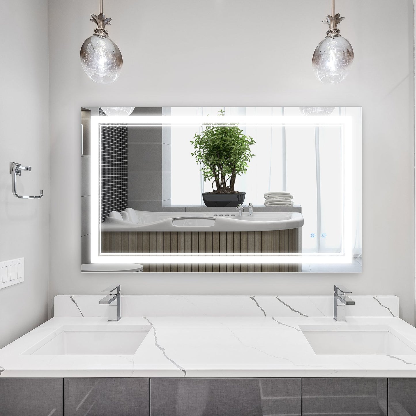 LED Bathroom Mirror, Touch Switch, 3 light colors, Waterproof