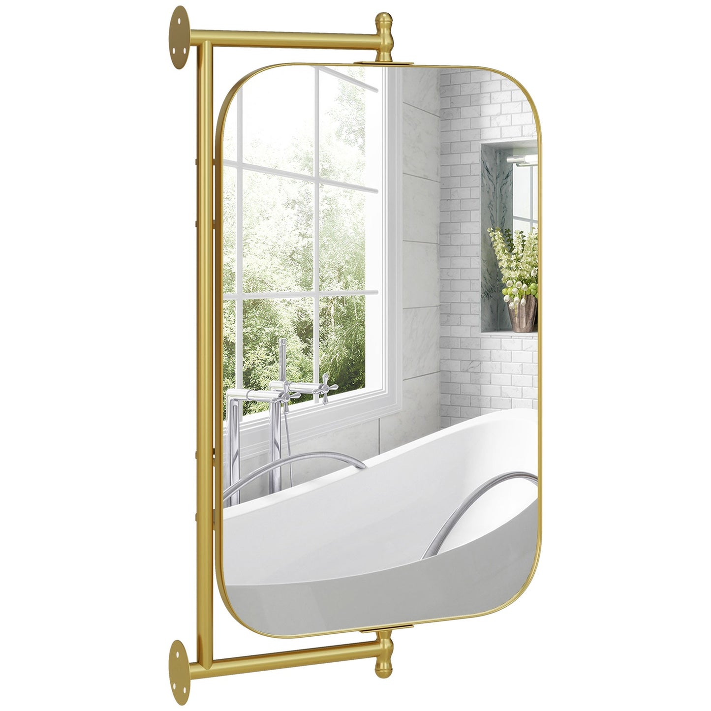Swivel bathroom mirror with shelf, 40x66cm, Gold frame