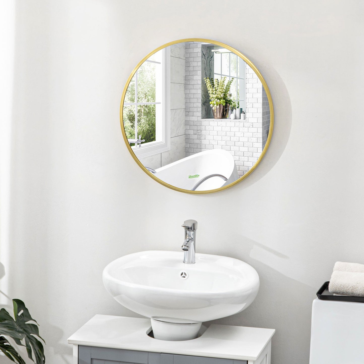Round bathroom LED mirror, Ø50cm, Gold, IP44, Memory function