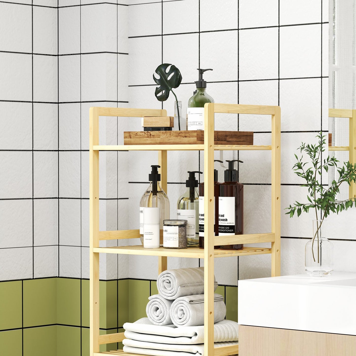 Bamboo 5-tier adjustable shelf, 43.5x31.5x142 cm - natural wood