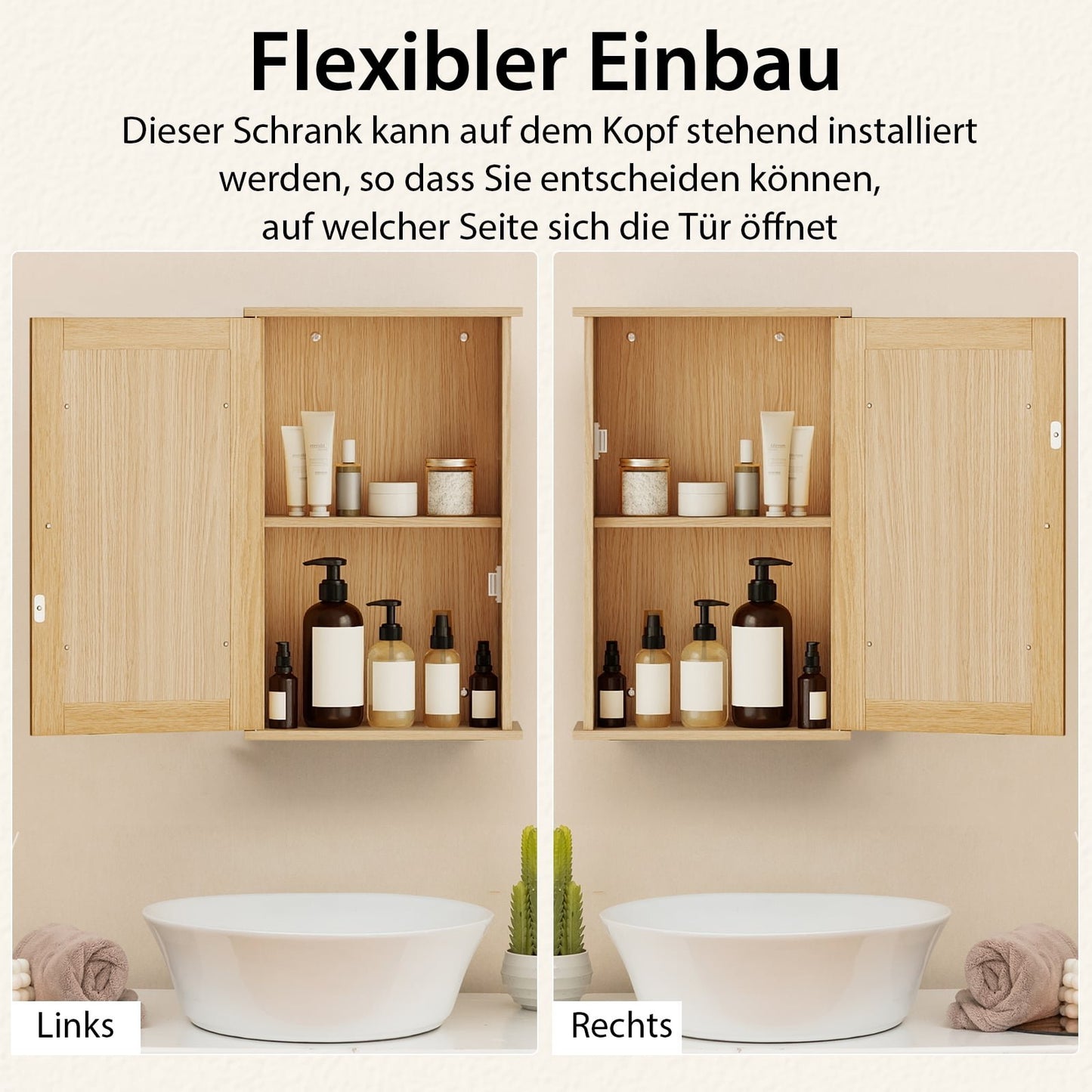 Bathroom Wall Cabinet with Mirror, Adjustable Shelf, Single Door