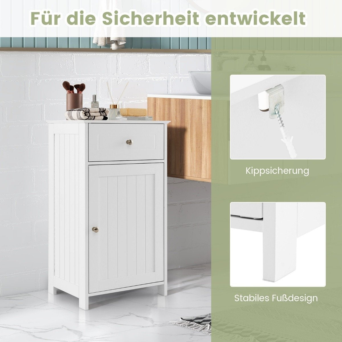 Bathroom cabinet narrow with drawer & door 43 x 34 x 77 cm white