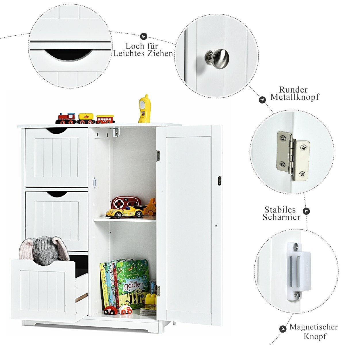 Bathroom cabinet storage cabinet with 3 drawers 60 x 30 x 81 cm white
