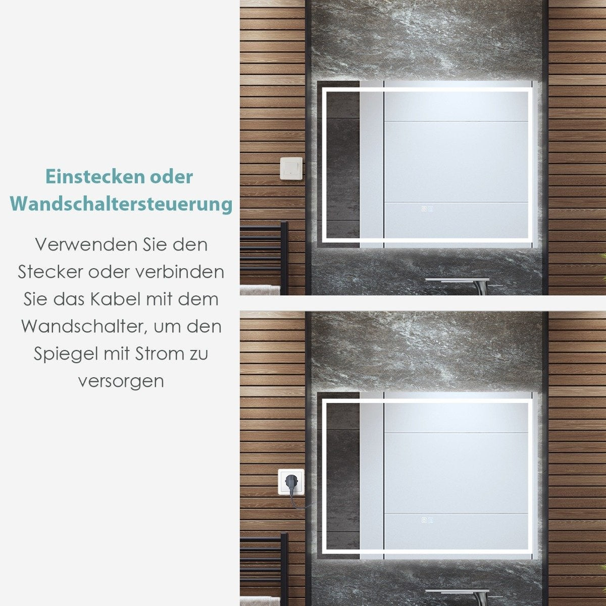 Bathroom mirror LED mirror with adjustable brightness and color temperature 80 x 60 cm