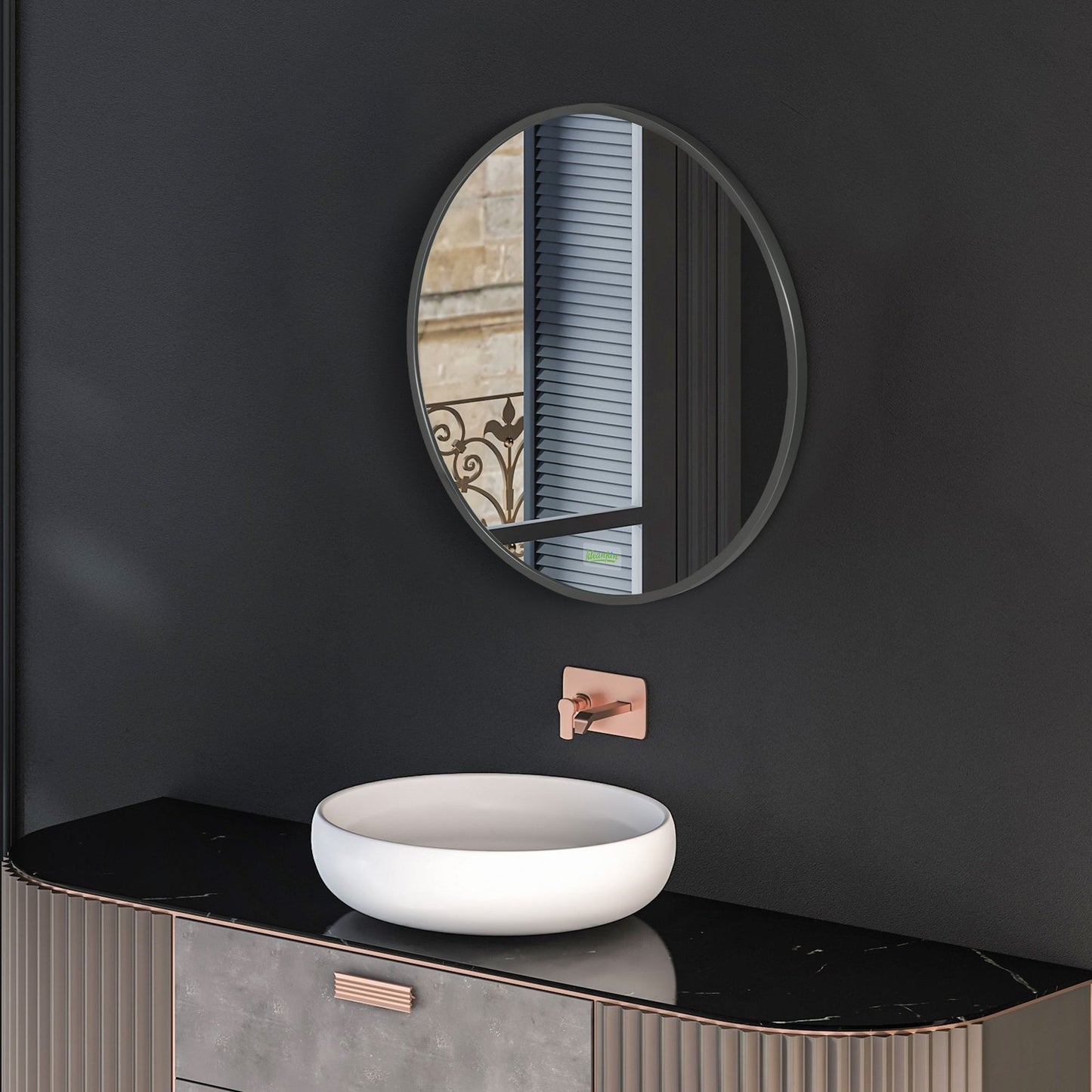 Round black bathroom mirror - Ø50 cm, aluminum frame