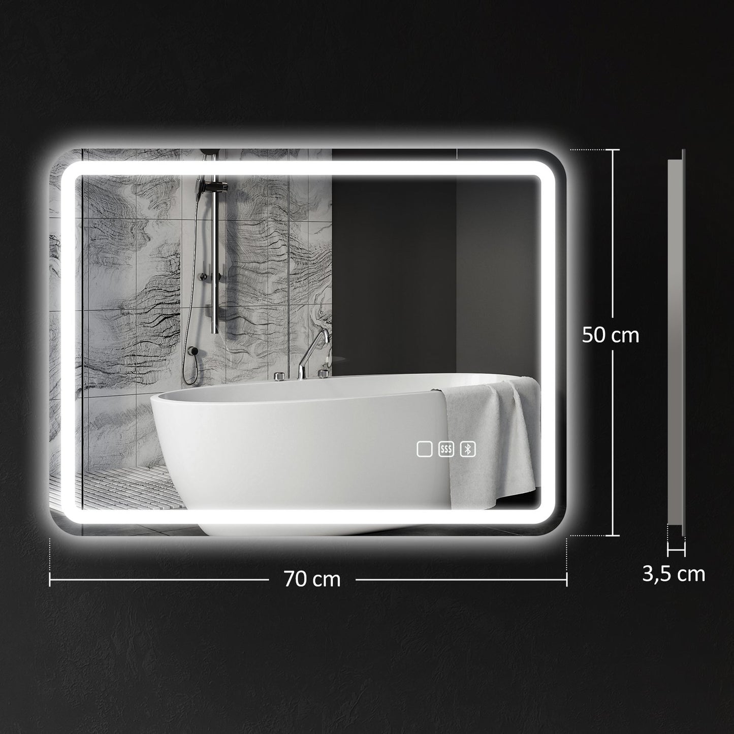 LED Bathroom Mirror, Anti-Fog, 3 Colors, 700x900 mm