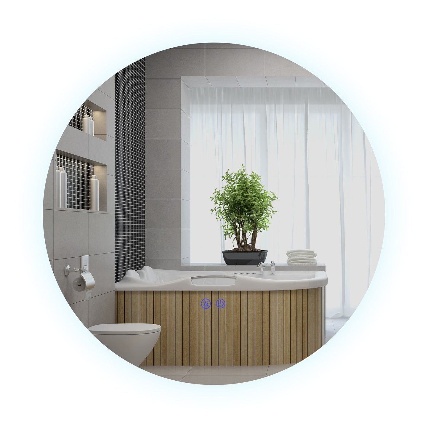 Round LED Bathroom Mirror, Touch Switch, Anti-Fog, 3 light colors