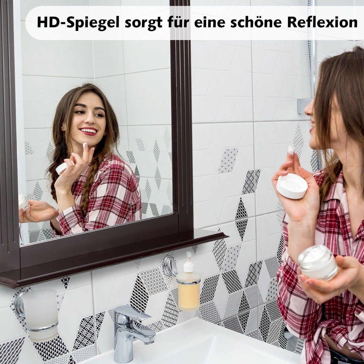 Bathroom mirror with shelf Rectangular bathroom mirror Wall mirror 68.5 x 57 x 12 cm Brown