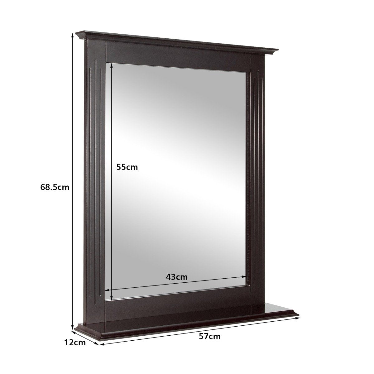 Bathroom mirror with shelf Rectangular bathroom mirror Wall mirror 68.5 x 57 x 12 cm Brown