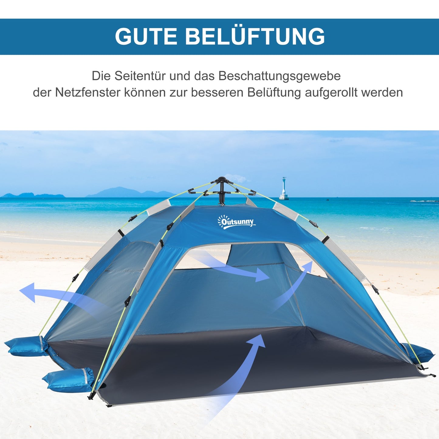 Pop Up beach tent with sun protection, suitable for 1-2 people