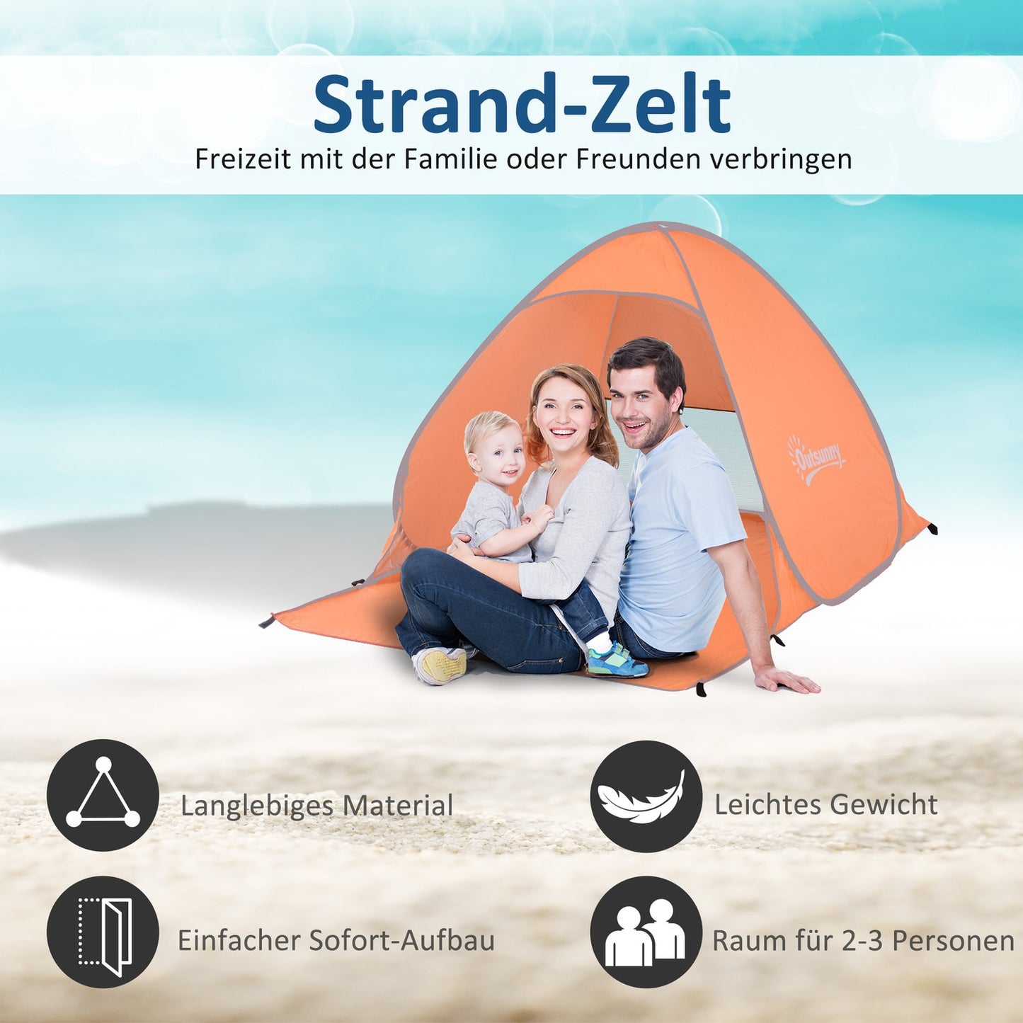 Pop-up beach tent, automatic installation, UV protection, orange