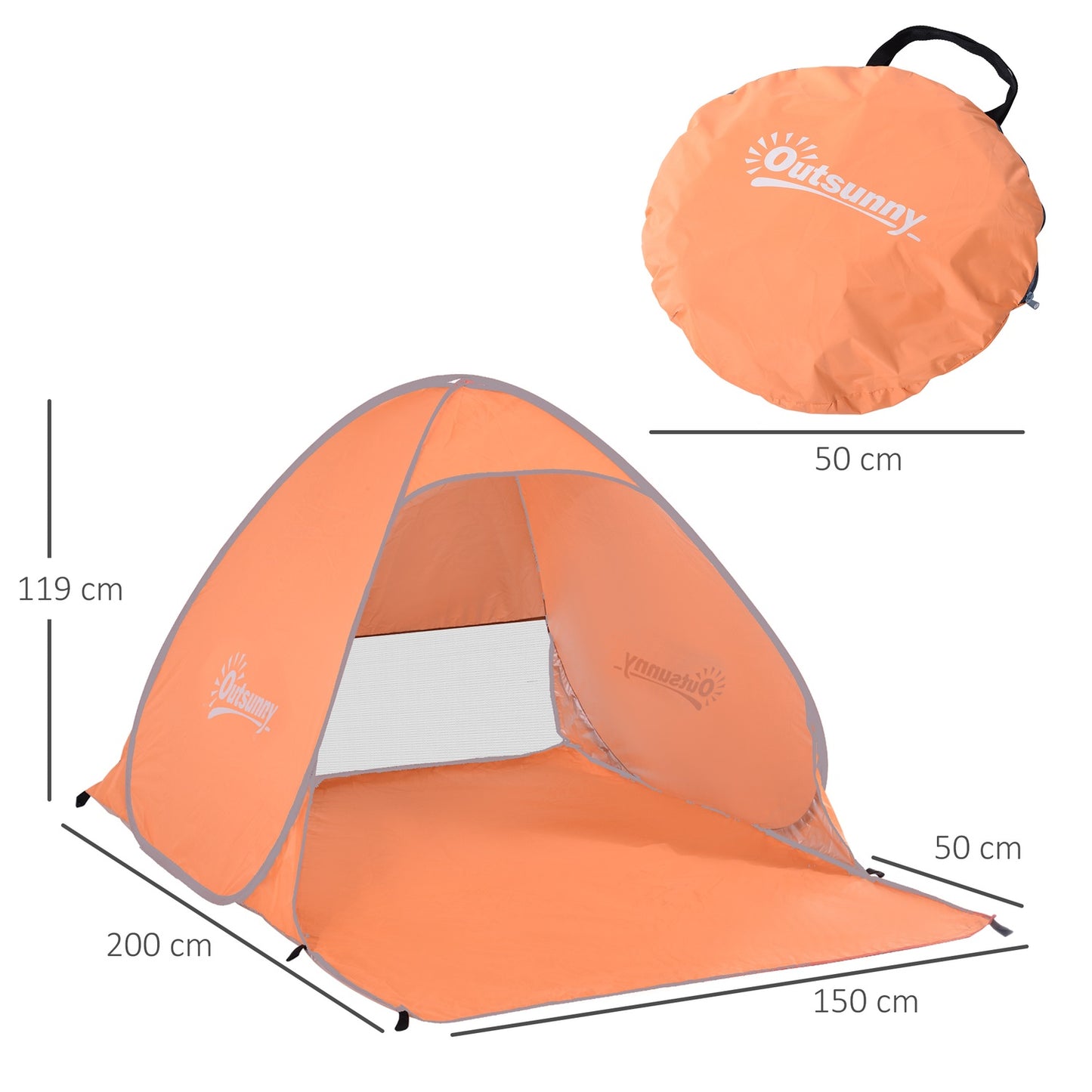 Pop-up beach tent, automatic installation, UV protection, orange