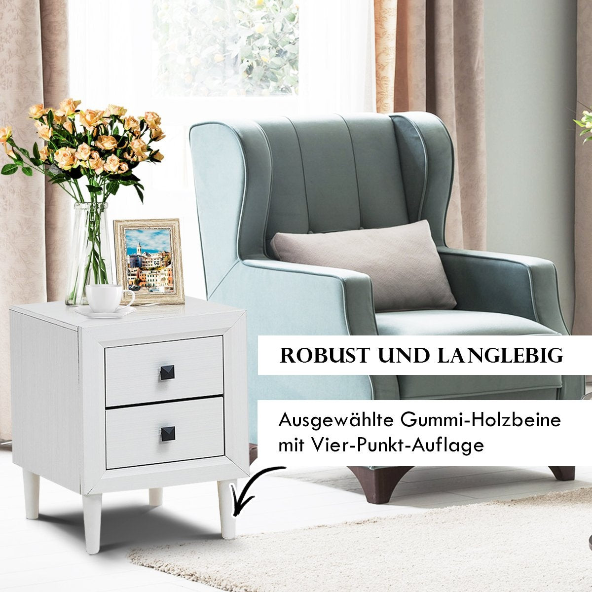 Bedside tables wooden side table with 2 drawers coffee table modern sofa table white