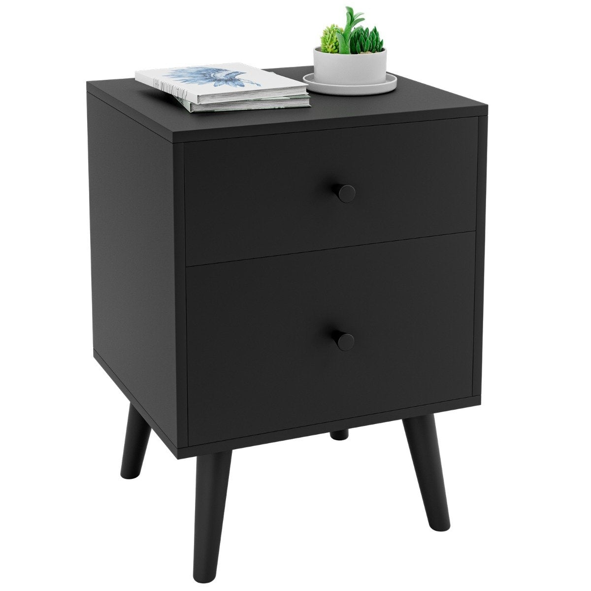 Bedside table with 2 drawers side table with solid wood legs 45 x 39.5 x 62 cm oak