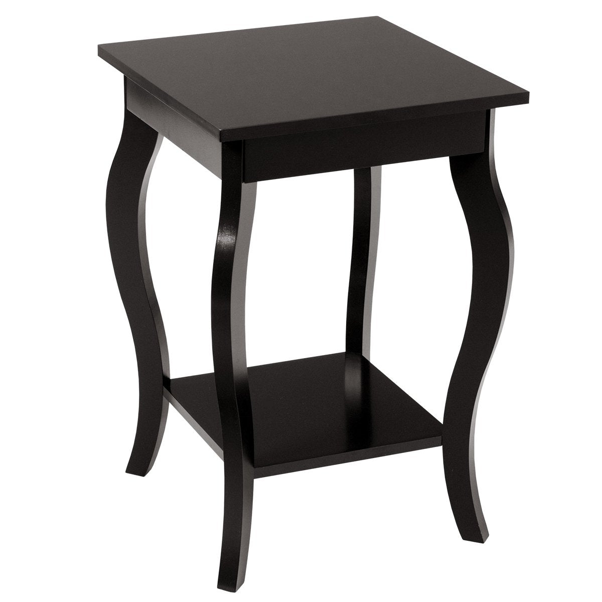 Bedside table with shelf 2 level wooden side table with curved legs brown