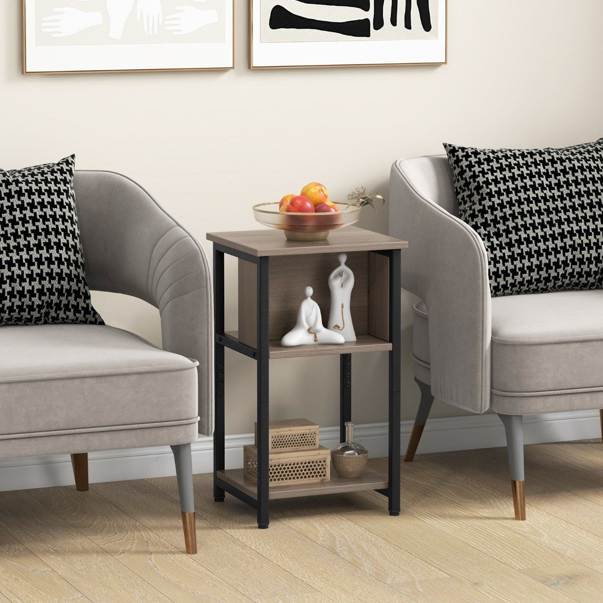 Bedside table with shelf & adjustable foot pads, side table, sofa table, nightstand 34 x 30 x 58.5 cm