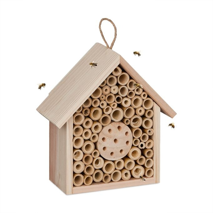 Bee hotel made of untreated wood
