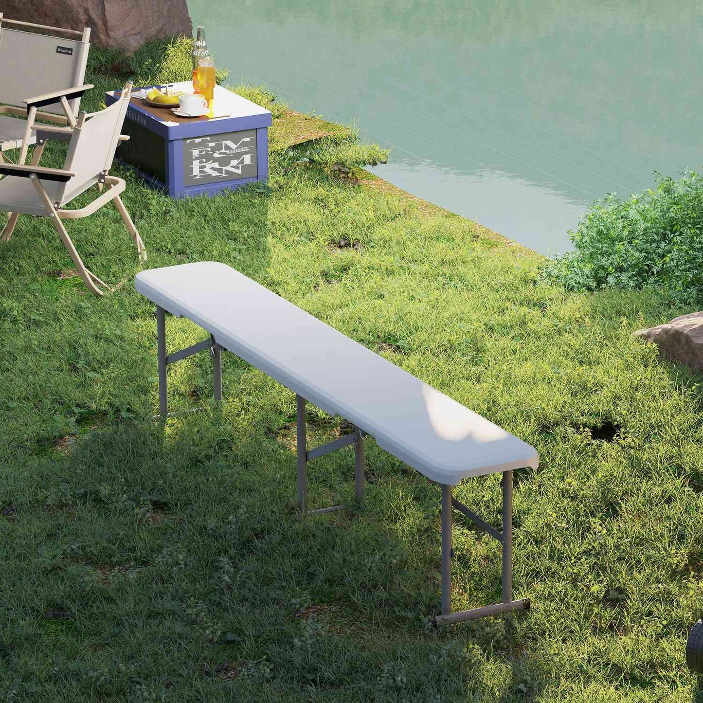 Folding beer tent bench, 2-person, weatherproof, metal legs