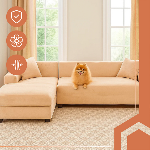 Beige Sofa Cover, Stretchable, 190-230cm