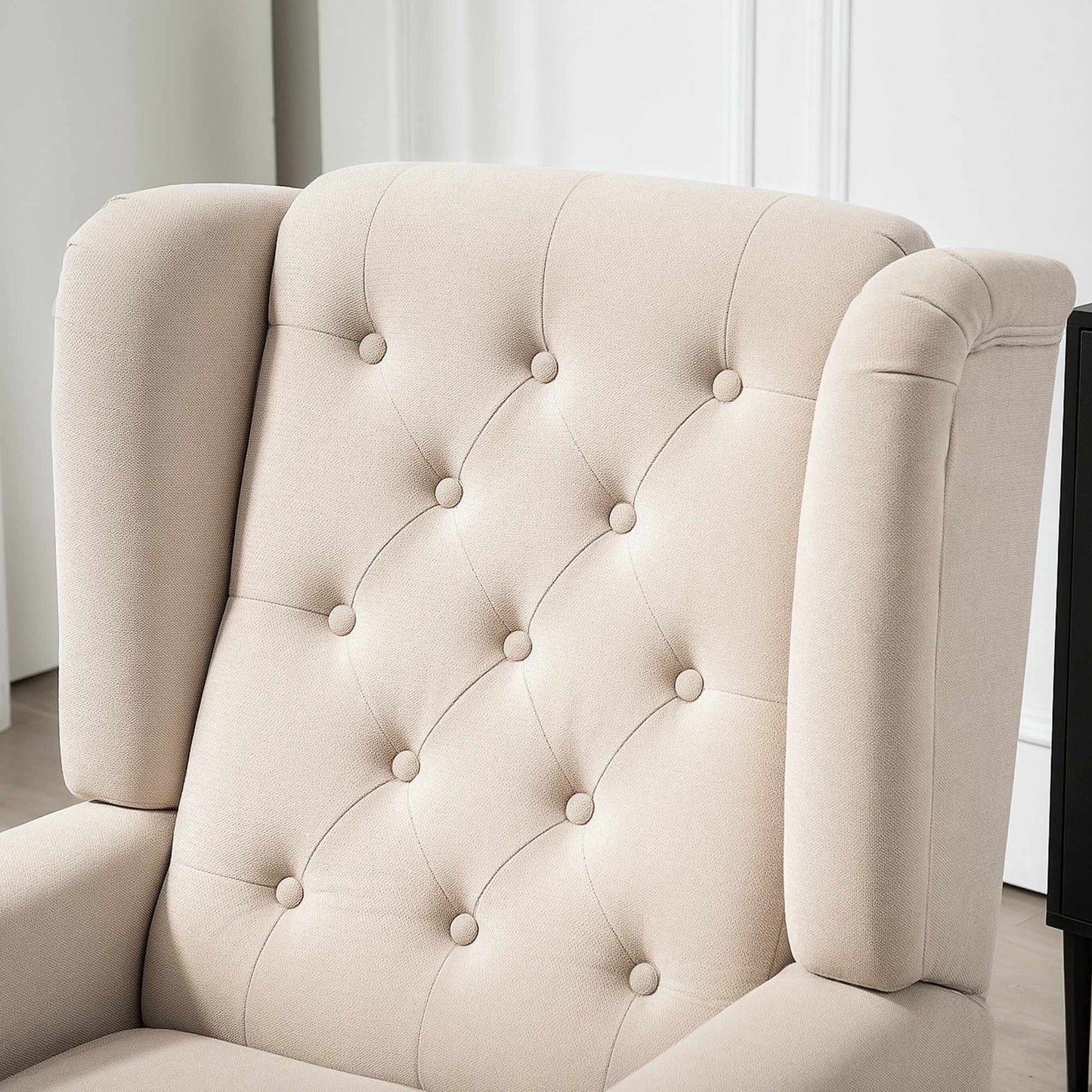Beige Wingback Armchair, Removable Cover, 74 x 87 x 102 cm