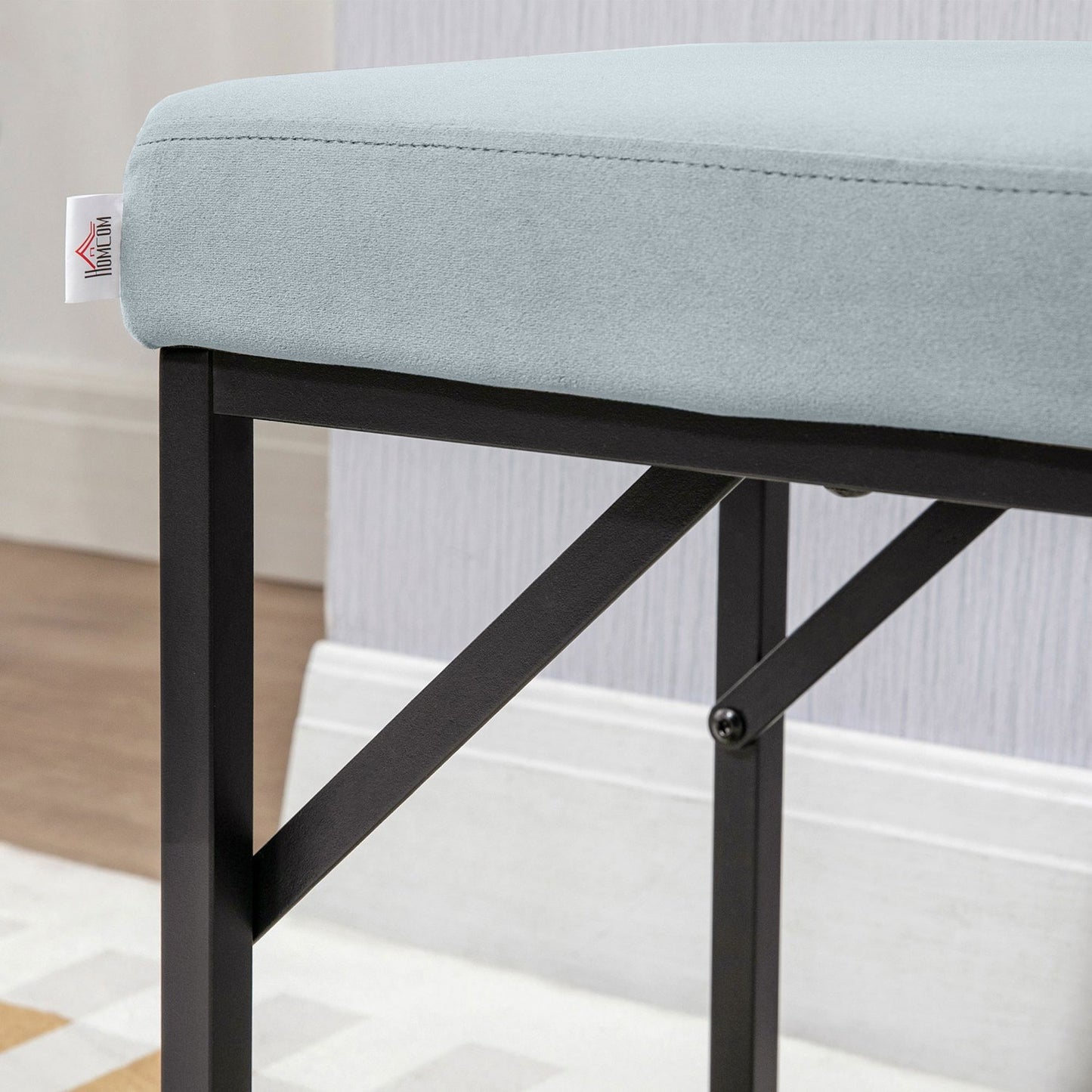 Velvet covered bench, blue, capacity 200 kg