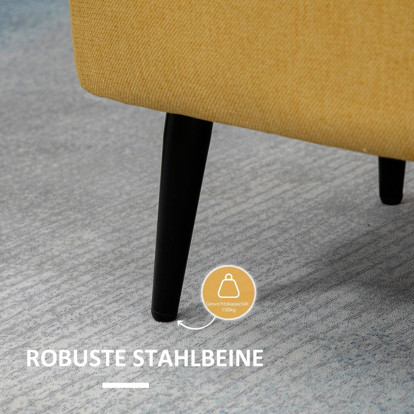 Bench, chest seat, upholstered bench, linen look, up to 150 kg, 101 x 38.5 x 44.5 cm, yellow