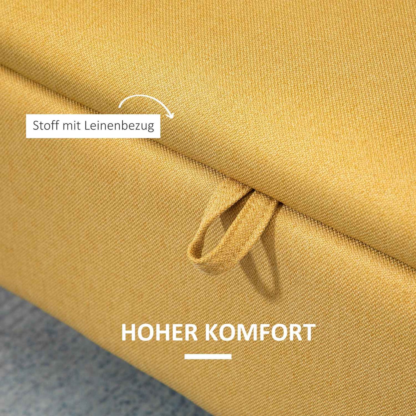 Bench, chest seat, upholstered bench, linen look, up to 150 kg, 101 x 38.5 x 44.5 cm, yellow