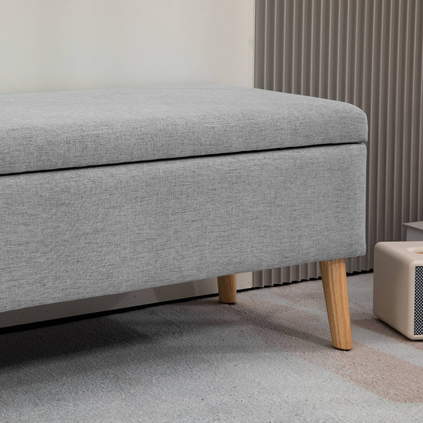 Upholstered storage bench - Gray linen look, 110x39x45 cm
