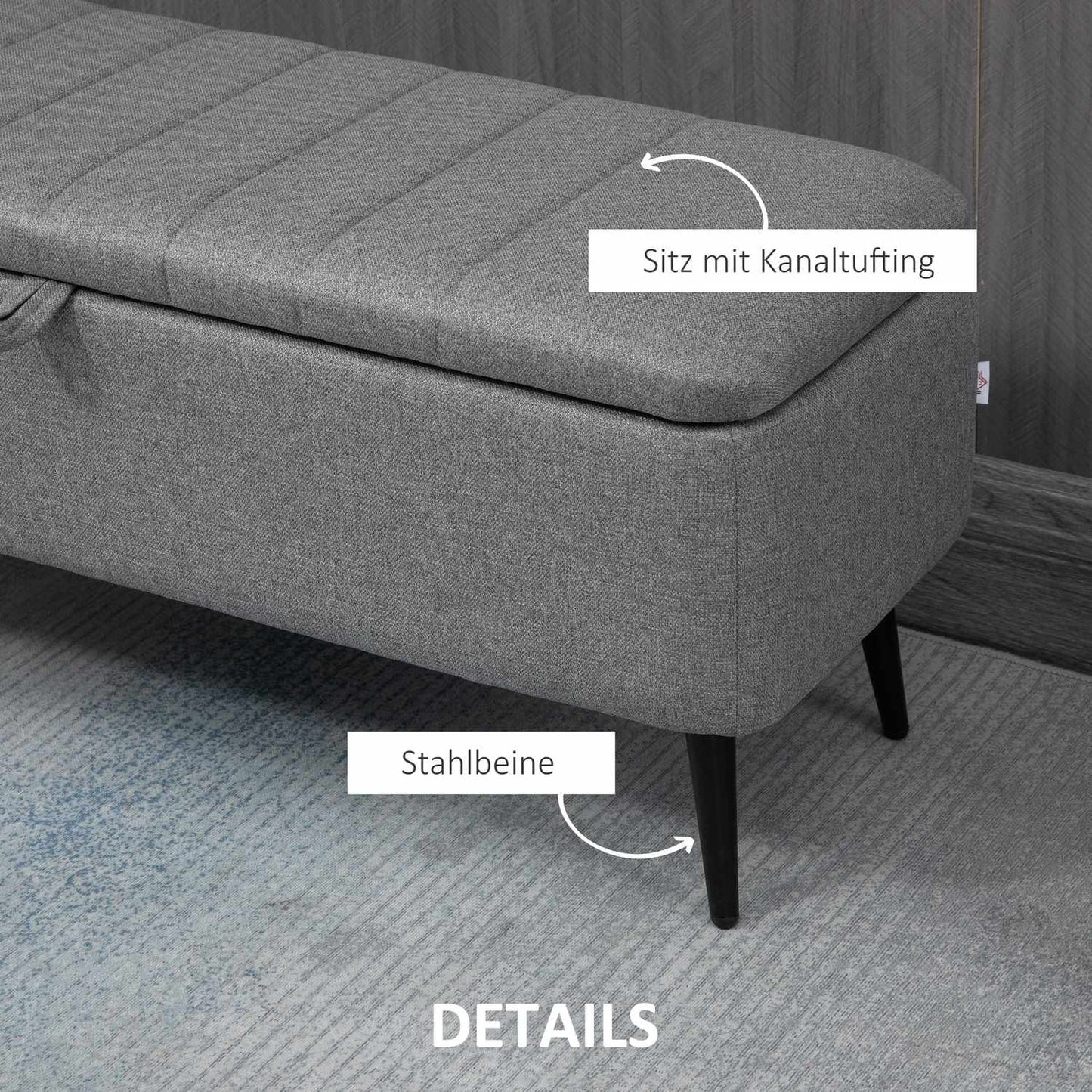Storage Bench with Linen Look, Steel Legs, 102 x 40 x 44 cm