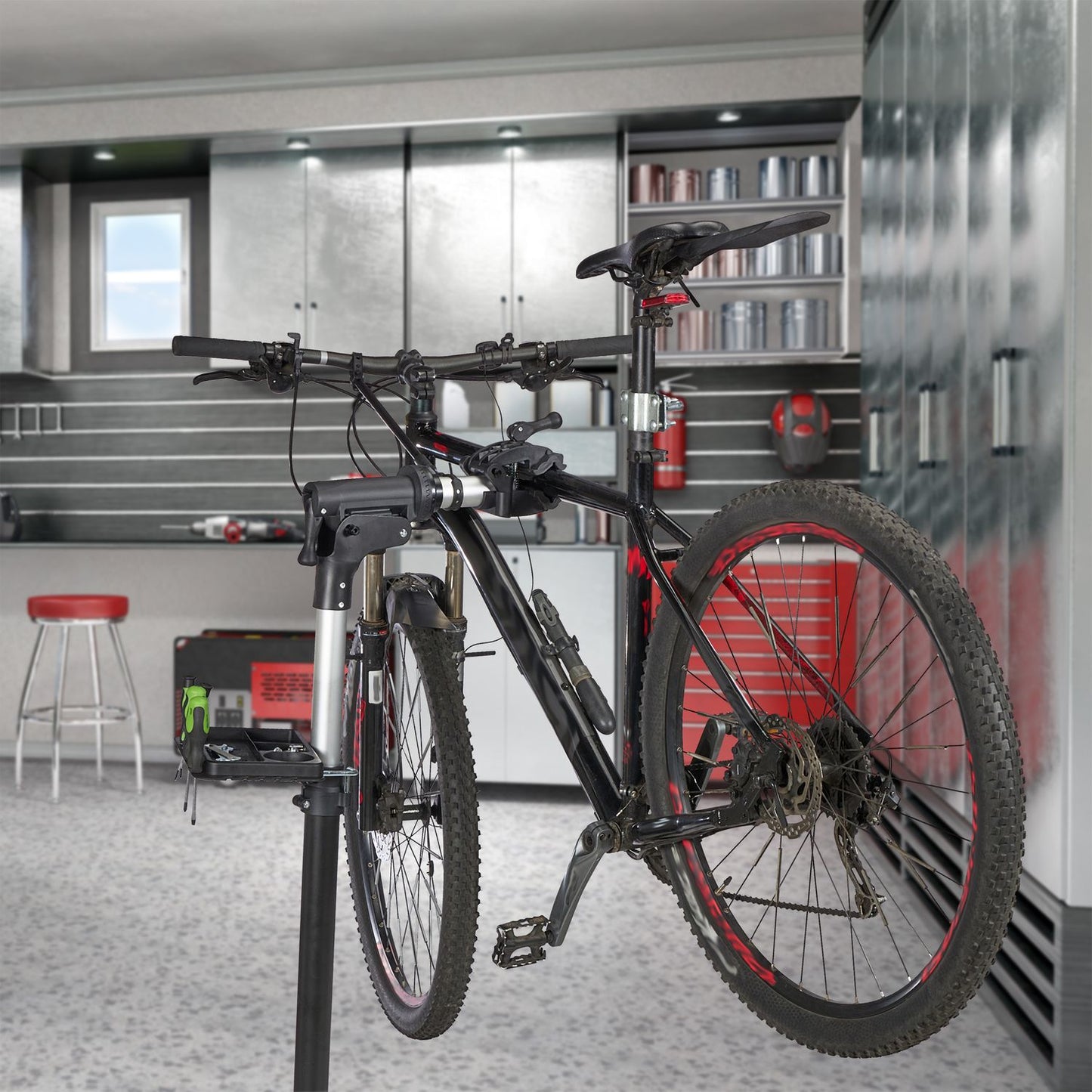 Bicycle mounting stand with handlebar holder