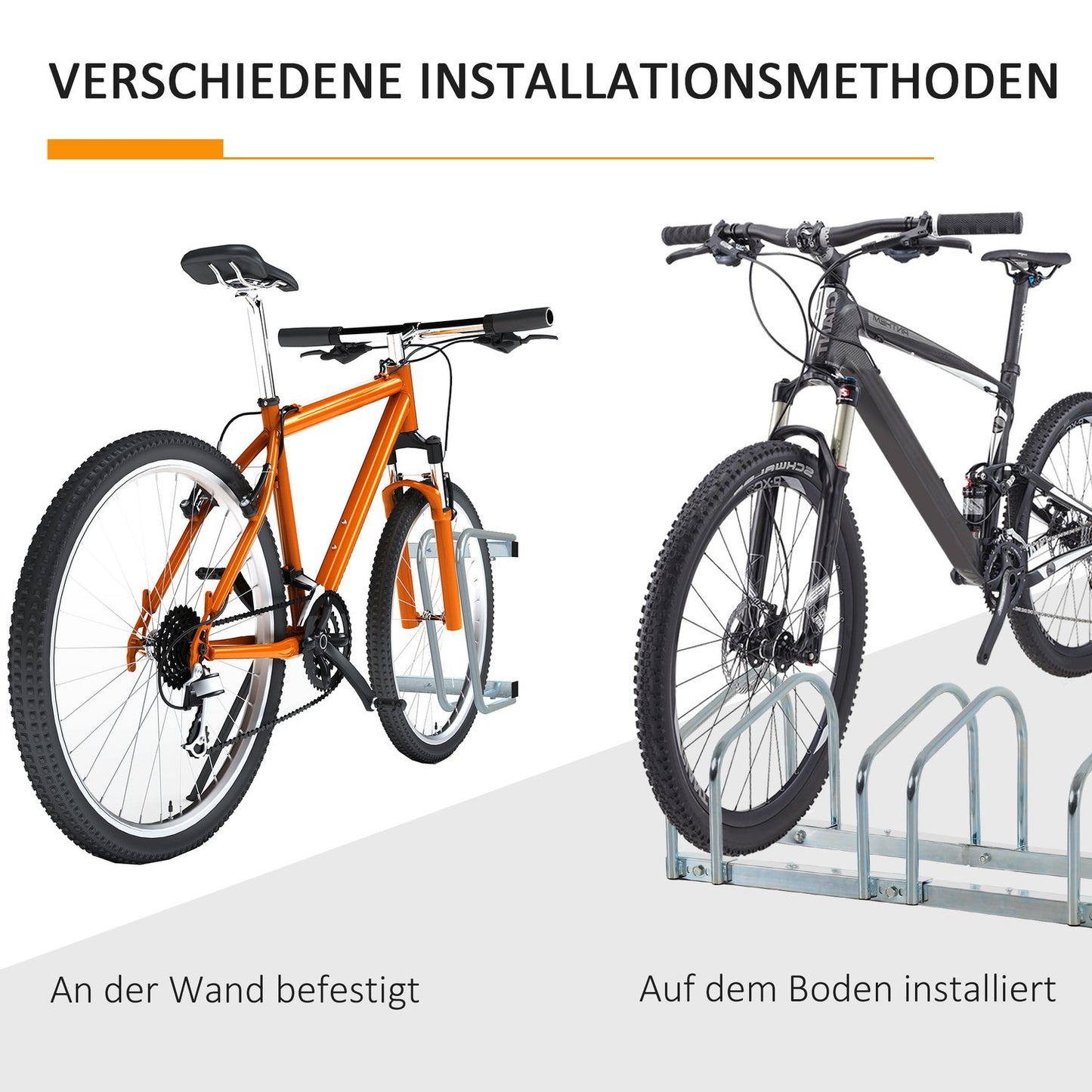 Weatherproof bike rack for 4 bikes, floor/wall mount