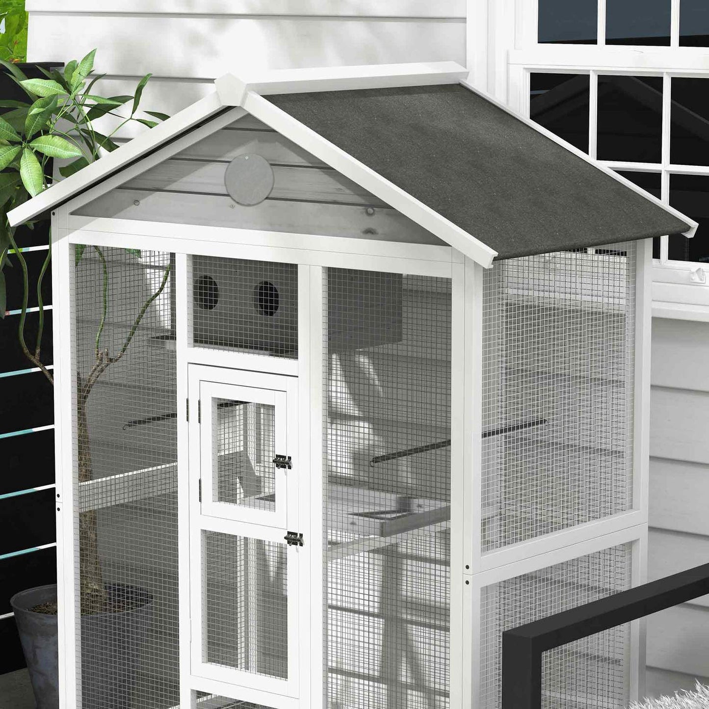 Large birdcage with perches and pull-out tray, spruce wood