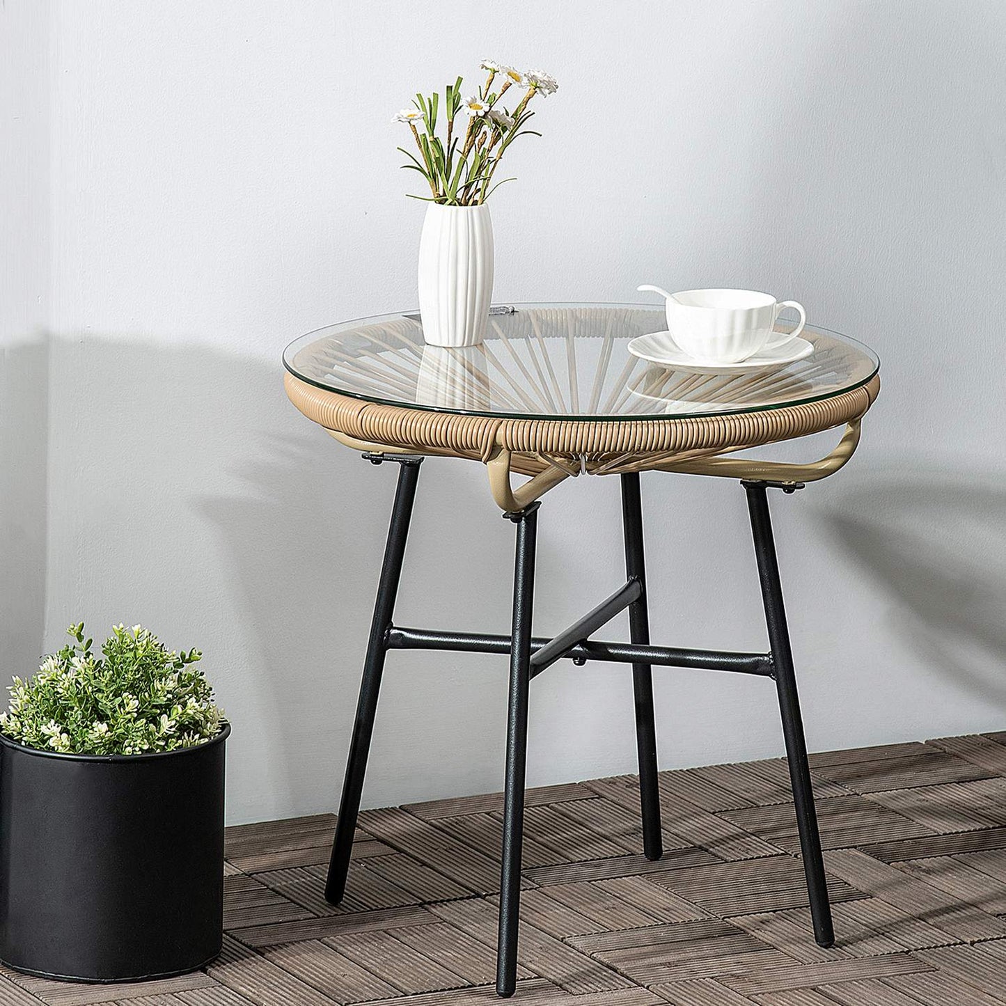 Round bistro table for garden or patio, black & beige, 50 cm