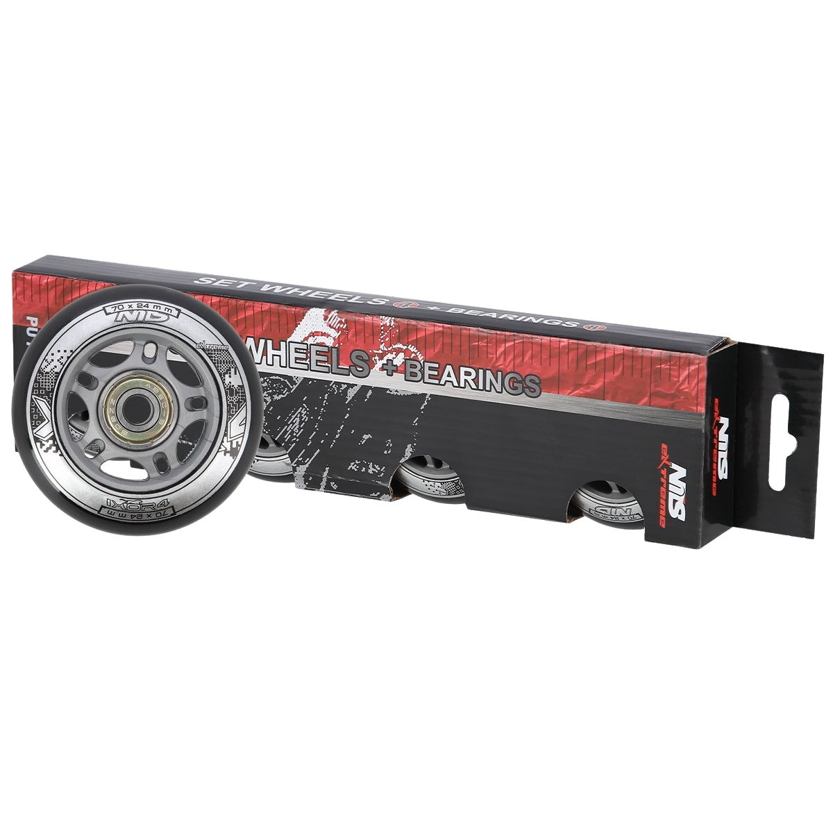 Black PU 70x24 82A Wheels & ABEC-9 Bearings Set