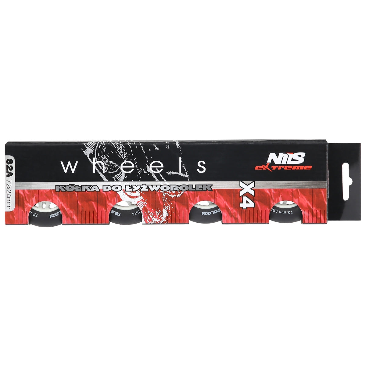 Black PU Wheels, 72x24mm, 82A, Set of 4